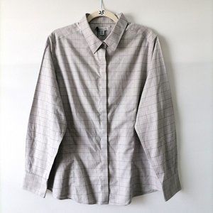 NWT Red House Womens Gray Collared Long Sleeve Plaid Button Up Shirt Size XL